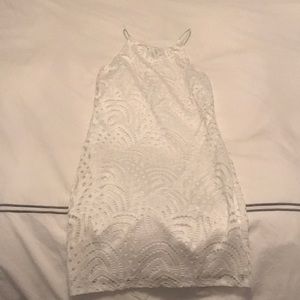 Aqua white lace halter neck dress